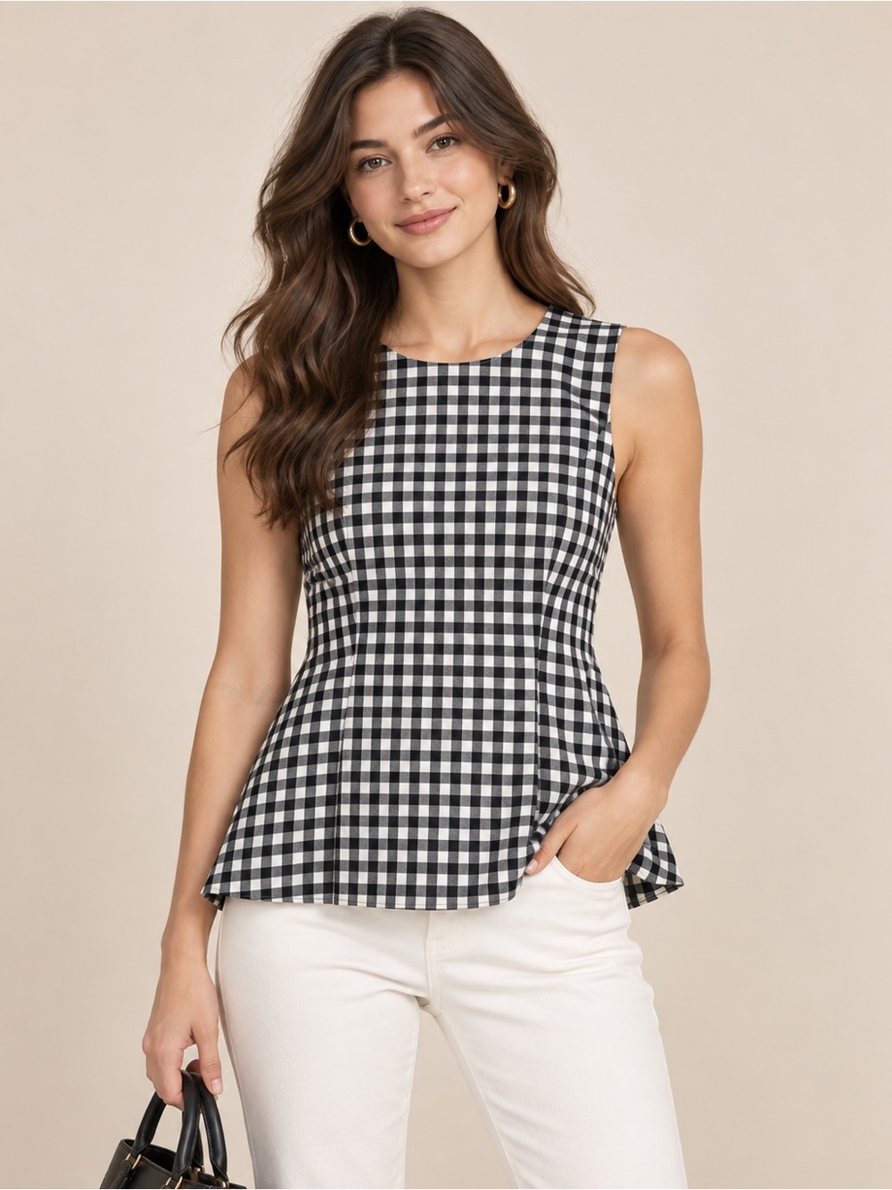 Diane Von Furstenberg Gingham Babydoll Top